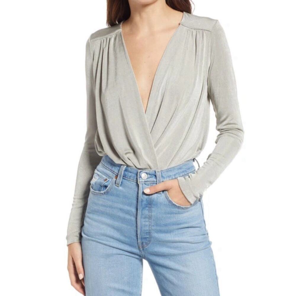 Free People Turnt One Piece Thong Bodysuit Women Size XS Deep Plunge Gray NWT‎